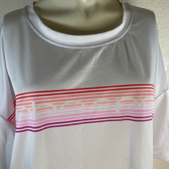 Bebe Sport Womans XL White Slinky T-Shirt Short Sleeve Crop Over-Sized Top - Picture 2 of 9